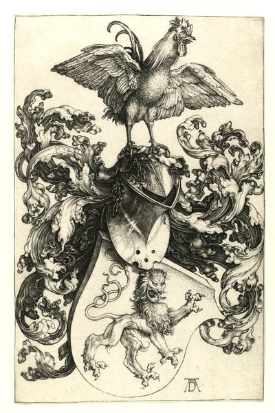 Wappen mit Löwe und Hahn, 1502-03 von Albrecht Dürer