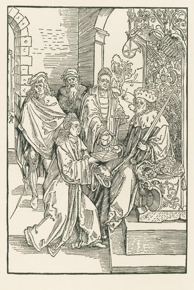 Conrad Celtes überreicht seine Ausgabe der Roswitha-Komödien an den Kurfürsten Friedrich von Sachsen von Albrecht Dürer or Duerer
