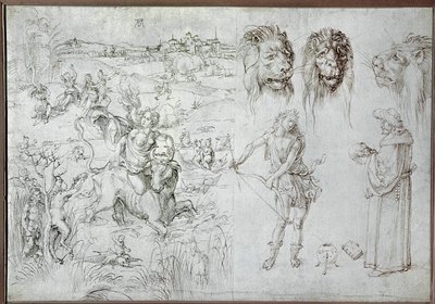 Raub der Europa, Löwenköpfe, Bogenschütze, Weiser, Schädel von Albrecht Dürer or Duerer