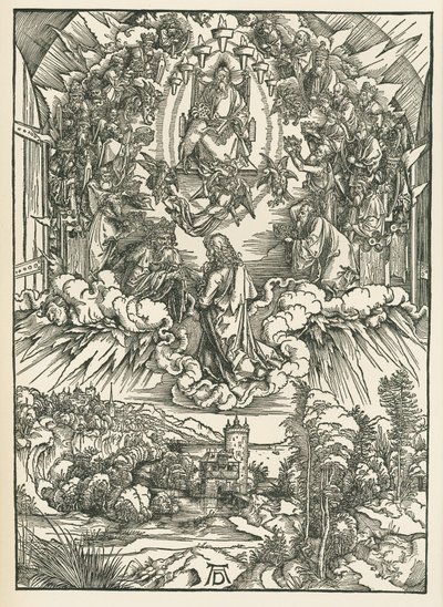 Johannes vor Gott und den vierundzwanzig Ältesten im Himmel. Die Offenbarung des Johannes von Albrecht Dürer or Duerer