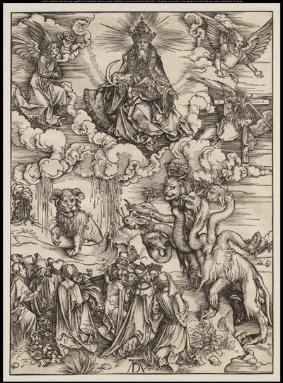 Die Apokalypse: Das Tier mit zwei Hörnern wie ein Lamm, 1496-97 von Albrecht Dürer