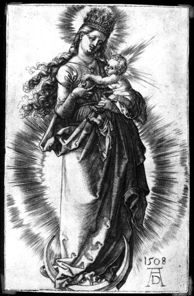 Die Jungfrau und das Kind auf einer Mondsichel mit einer Sternenkrone von Albrecht Dürer
