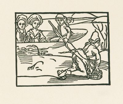 Die Herzogin ist in einem Boot auf dem Wasser, wo der Priester seine Unterwäsche wäscht von Albrecht Dürer or Duerer