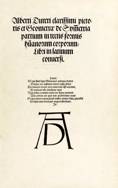 Titelseite mit Dürers Holzschnitt-Monogramm aus 