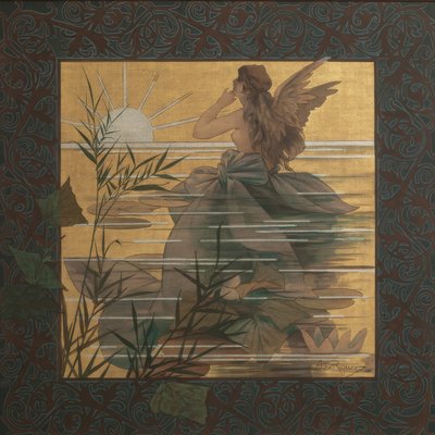 Komposition mit geflügelter Nymphe bei Sonnenaufgang von Alejandro de Riquer Inglada