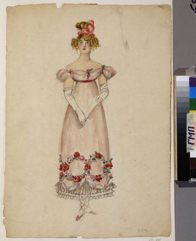 Kleid mit Blumengirlanden. Kostümentwurf für die Oper "Eugen Onegin" von Aleksandr Aleksandrovich Osmerkin