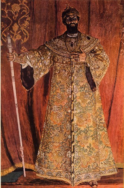 Porträt von Fyodor Ivanov Shaliapin 1873-1939 in der Rolle von Boris Godunov, 1912, 1965 von Aleksandr Jakovlevic Golovin