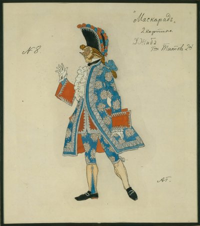 Kostümentwurf für das Stück Die Maskerade von M. Lermontov, 1917 von Aleksandr Jakovlevic Golovin