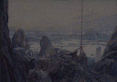 Bühnenbild für das Theaterstück Die Frau vom Meer von H. Ibsen von Aleksandr Jakovlevic Golovin