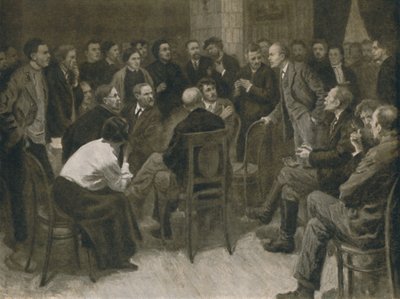 Lenin debattiert mit dem Narodnik Vorontsov 1894, 1939 von Aleksandr Viktorovic Moravov