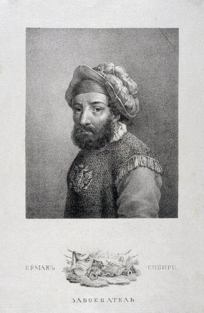 Porträt des Kosakenführers, Eroberer von Sibirien Jermak Timofejewitsch -1585, 1818 von Aleksei Gavrilovich Venetsianov