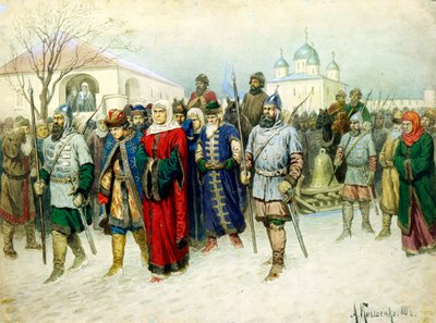 Martha die Bürgermeisterin eskortiert nach Moskau, 1880 von Aleksey Kivshenko