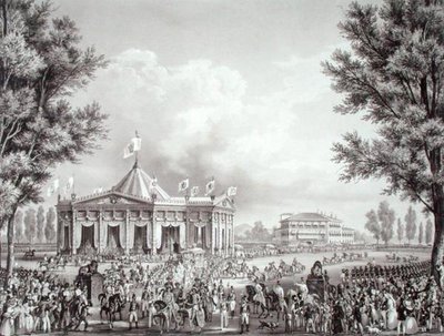 Prozession vor dem Pavillon zur Krönung von Ferdinand I. (1793-1875) von Alessandro (after) Sanquirico