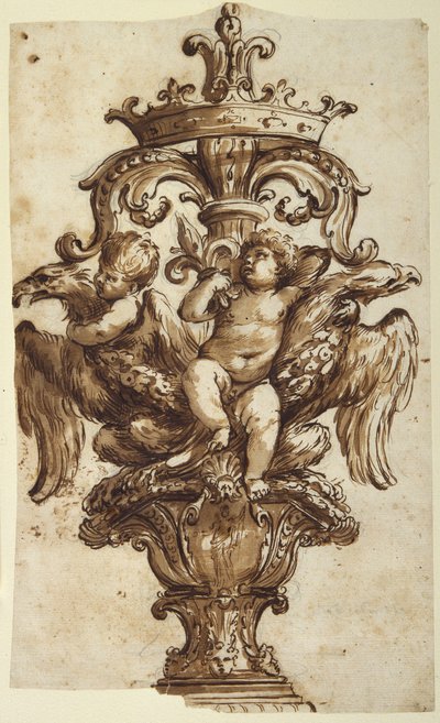 Entwurf für eine Abschlussfigur eines Wagens von Alessandro Algardi