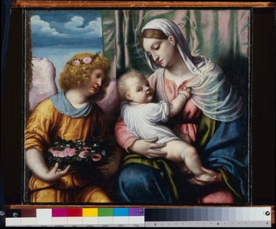 Madonna mit Kind und einem Engel von Alessandro Bonvicino Moretto