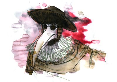 Ein Pestdoktor trägt eine schnabelartige Maske, die mit aromatischen Gegenständen gefüllt ist von Alessandro Lonati