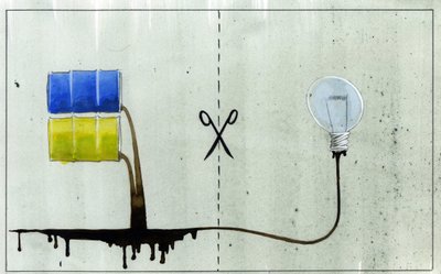 Allegorische Darstellung von sauberer Energie und fossilen Brennstoffen Illustration von Alessandro Lonati von Alessandro Lonati