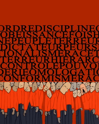 Allegorie des Gewichts der Diktatur, Repression, Disziplin über den Menschen, Menge von Macht und Angst der Tyrannen erdrückt - Illustration 2014 von Alessandro Lonati