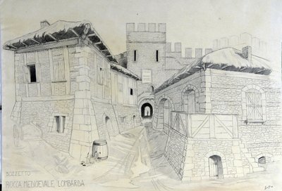 Architektur des Mittelalters: Ansicht der Stadtmauern einer mittelalterlichen lombardischen Stadt von Alessandro Lonati