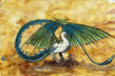 Fabelhaftes Wesen: Darstellung eines Drachen, halb Taube halb Drache. Zeichnung von Alessandro Lonati von Alessandro Lonati
