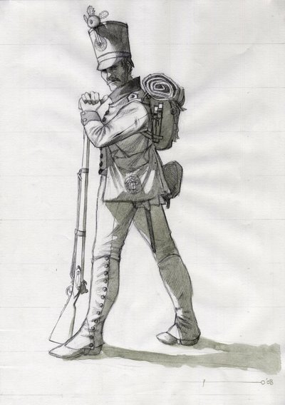 Erstes Kaiserreich (1804-1814 und 1815): Kostüm eines Infanteriesoldaten der Linieninfanterie der österreichisch-ungarischen Armee von Alessandro Lonati