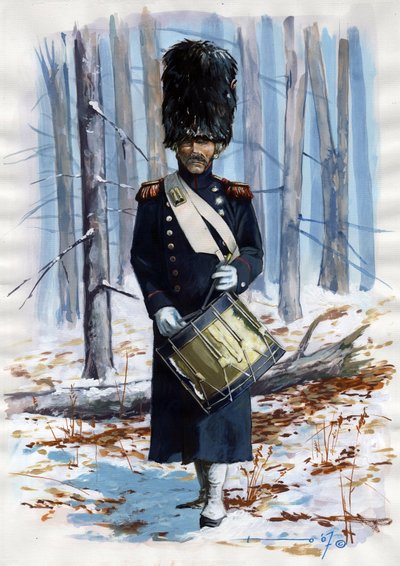 Erstes Kaiserreich (1804-1814 und 1815): Soldat der großen napoleonischen Armee, Trommler der Grenadiere der französischen kaiserlichen Garde im Mantel von Alessandro Lonati