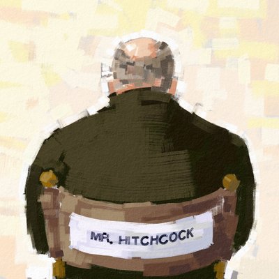 Porträt des Regisseurs Alfred Hitchcock, 2023 (Illustration) von Alessandro Lonati