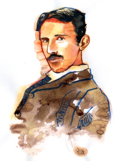 Porträt von Nikola Tesla, amerikanischer Erfinder und Ingenieur serbischer Herkunft. von Alessandro Lonati
