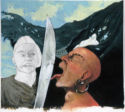 Porträt eines Piraten, der die Zunge seines Gegners mit seinem Schwert berührt von Alessandro Lonati