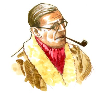 Porträt des französischen Schriftstellers, Philosophen und Dramatikers Jean-Paul Sartre von Alessandro Lonati