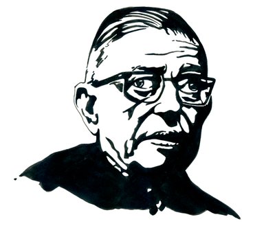 Porträt des französischen Schriftstellers, Philosophen und Dramatikers Jean-Paul Sartre - Zeichnung von Alessandro Lonati