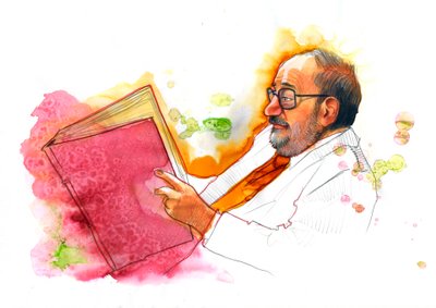 Porträt des italienischen Intellektuellen Umberto Eco (1932-2016) von Alessandro Lonati