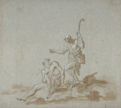 Ein Hirte spricht einen sitzenden männlichen Akt an, n.d. von Alessandro Magnasco