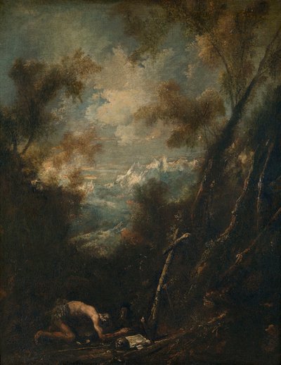 Heiliger Hieronymus in einer Landschaft von Alessandro Magnasco