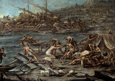 Das Einsteigen der Galeerensträflinge im Hafen von Genua (Detail). Gemälde von Alessandro Magnasco (1667-1749). Bordeaux, Museum der Schönen Künste von Alessandro Magnasco