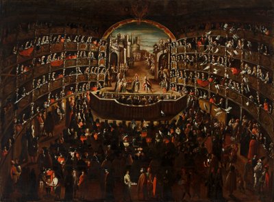 Das Theater, mit einer Szene aus der Oper "Bernice Vendicativa" auf der Bühne von Alessandro Piazza