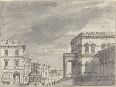 Piazza mit einem Reiterdenkmal und einem Palast von Alessandro Sanquirico