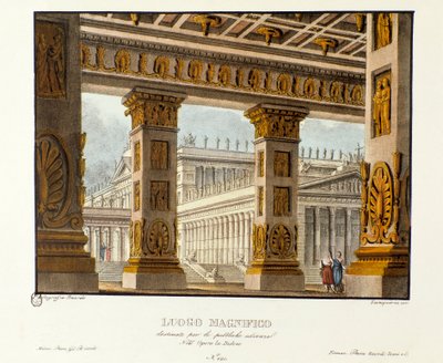 Ansicht des Palastes, in dem öffentliche Anhörungen stattfinden (Detail) von Alessandro Sanquirico