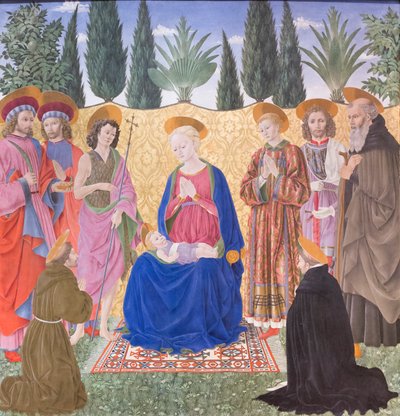 Madonna und Kind mit Heiligen, bekannt als Cafaggiolo-Altarbild von Alessio Baldovinetti