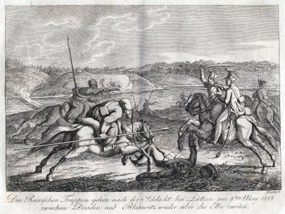 Russische Truppen ziehen nach der Schlacht von Lützen über die Elbe zurück von Alexander Ivanovich Sauerweid