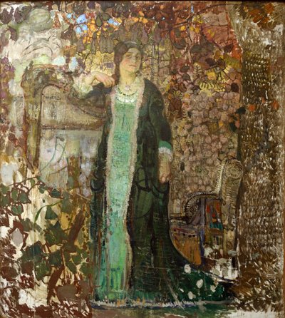 Harfenistin. Porträt von Tatiana Sergeevna Bartseva (1886-1984) von Alexander Ivanovich Savinov