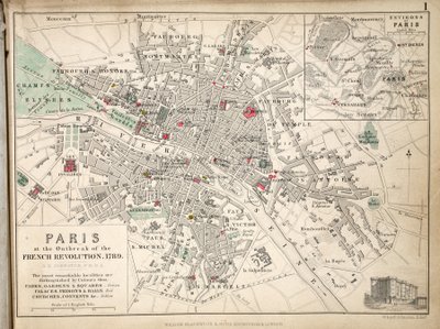 Karte von Paris beim Ausbruch der Französischen Revolution, 1789, veröffentlicht von William Blackwood and Sons, Edinburgh und London, 1848 von Alexander Keith Johnston