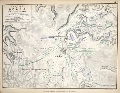 Karte der Schlacht von Ocana, veröffentlicht von William Blackwood and Sons, Edinburgh und London, 1848 von Alexander Keith Johnston