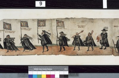 Detail aus dem Huntly-Begräbniszug, soll für die Trauerfeierlichkeiten von George 1., Marquess of Huntly, verwendet worden sein von Alexander Kincaid
