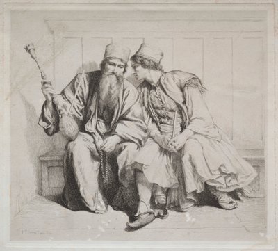 Junger Grieche im Gespräch mit einem Priester von Alexander Munro