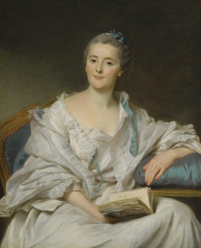 Porträt von Marie-Françoise Julie Constance Filleul, Marquise de Marigny mit einem Buch von Alexander Roslin