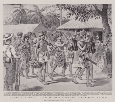 Die Krise in Samoa, eine Foragiergruppe kehrt aus dem Busch nach Apia zurück von Alexander Stuart Boyd