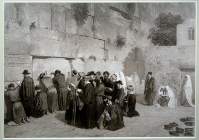 Judentum: „Die Mauer Salomons“ Männer und Frauen jüdischen Glaubens beten vor der Klagemauer. Vor 1857. Zeichnung von Alexandre Bida (1823-1895), Waschung, Feder und Bleistift auf Papier, Dim. 0,61x0,87 m Malmaison, Schlossmuseum von Alexandre Bida