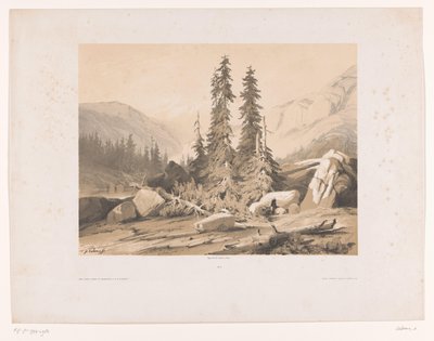Berglandschaft mit Tannen und Bergziegen von Alexandre Calame