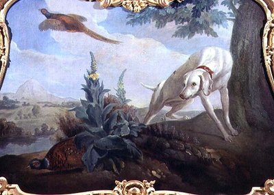 Hund mit Beute in einer Landschaft von Alexandre F. (school of) Desportes